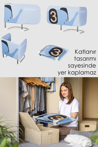 120x42 cm Katlanır Bebek Yatak Bariyeri - Fil Figürlü Koruma Güvenlik Bariyeri Baza Korkuluğu