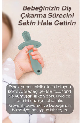 2'li Bebek Diş Kaşıyıcı Seti - Silikon Diş Kaşıma Emziği, Kaktüs Silikon Diş Kaşıyıcı - Yeşil