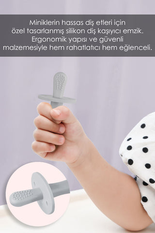 Bebek Silikon Diş Kaşıyıcı Emzik - Bebek Diş Kaşıma Emziği Silikon Dişlik Gri