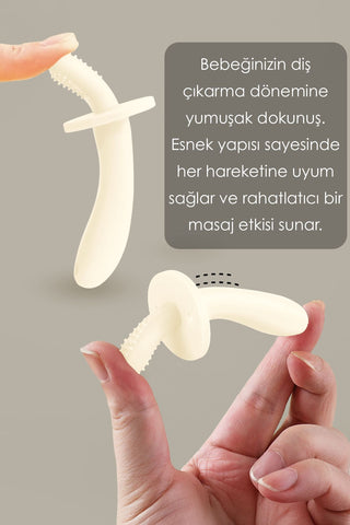 2'li Bebek Diş Kaşıyıcı Seti - Silikon Diş Kaşıma Emziği, Kaktüs Silikon Diş Kaşıyıcı - Bej