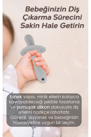 Bebek Silikon Diş Kaşıyıcı Emzik - Bebek Diş Kaşıma Emziği Silikon Dişlik Gri