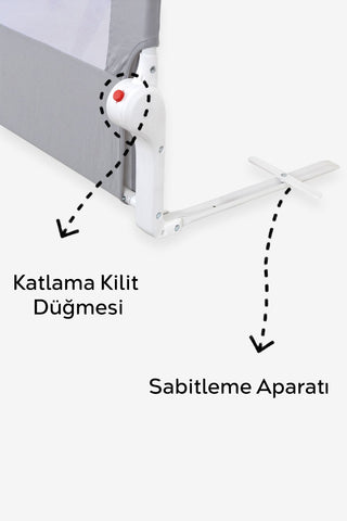 180x65 Cm Katlanır Bebek Yatak Bariyeri - Mega Boy Koruma Bariyeri Koruyucu Baza Korkuluğu Gri