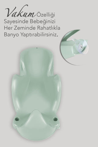 2'li Bebek Yıkama Aparatı Ve Minder Seti - Vakumlu Küvet Oturağı, Yıkanabilir Oturak Minderi Yeşil